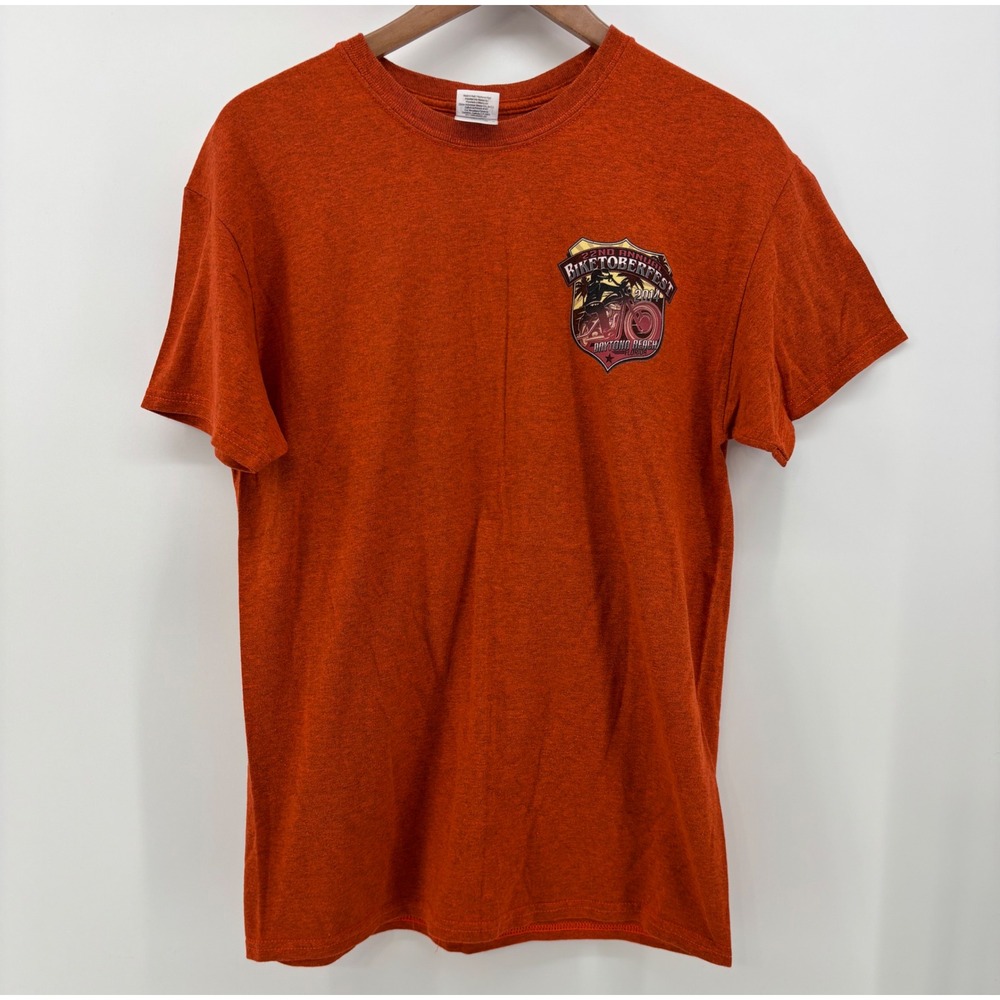 Biketoberfest 2014 Daytona Beach T-Shirt Men's Large Orange Graphic Gildan
